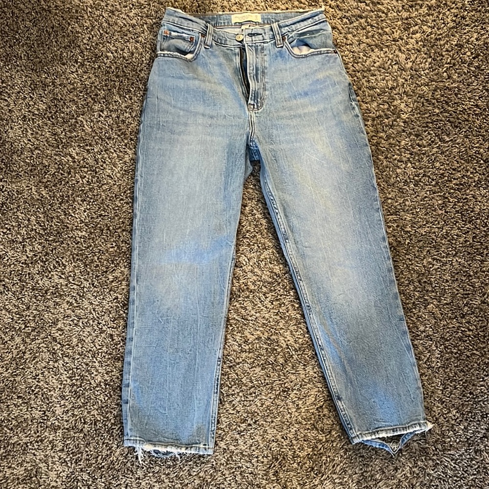 Distressed Abercrombie & Fitch “The Ankle Straight Ultra High Rise’ Jean.